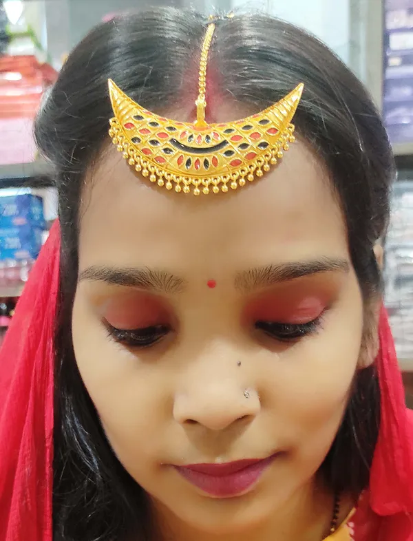 (Pack_Of_2)_Assamese_Traditional_Copper_Gold_Plated_Red_Black_Colour_Maang_Tikka_For_Women_&_Girl